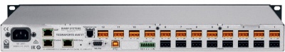 TesiraFORTE AVB VT Цифровой аудиопроцессор, 128 x 128 каналов AVB, 12 входов c эхоподавлением (AEC), 8 выходов, 8 каналов звука по USB, 2-канальный VoIP-интерфейс и стандартный телефонный интерфейс FXO, OLED-дисплей, настройка и управление по Ethernet, RS